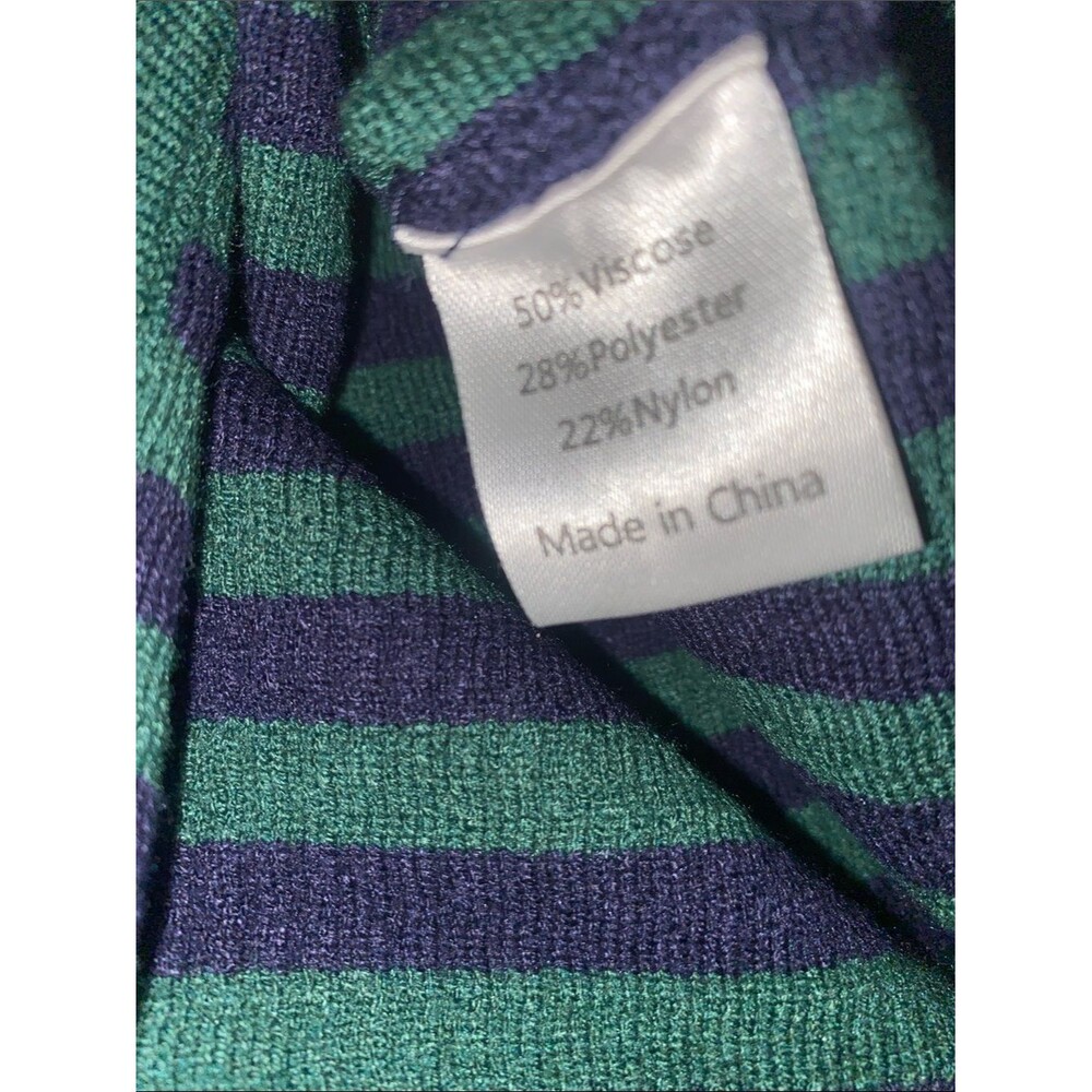 EMERSON LANG Classy Luxury Quality Cardigan Sweater in Green Navy Blue Stripe - Picture 6 of 6